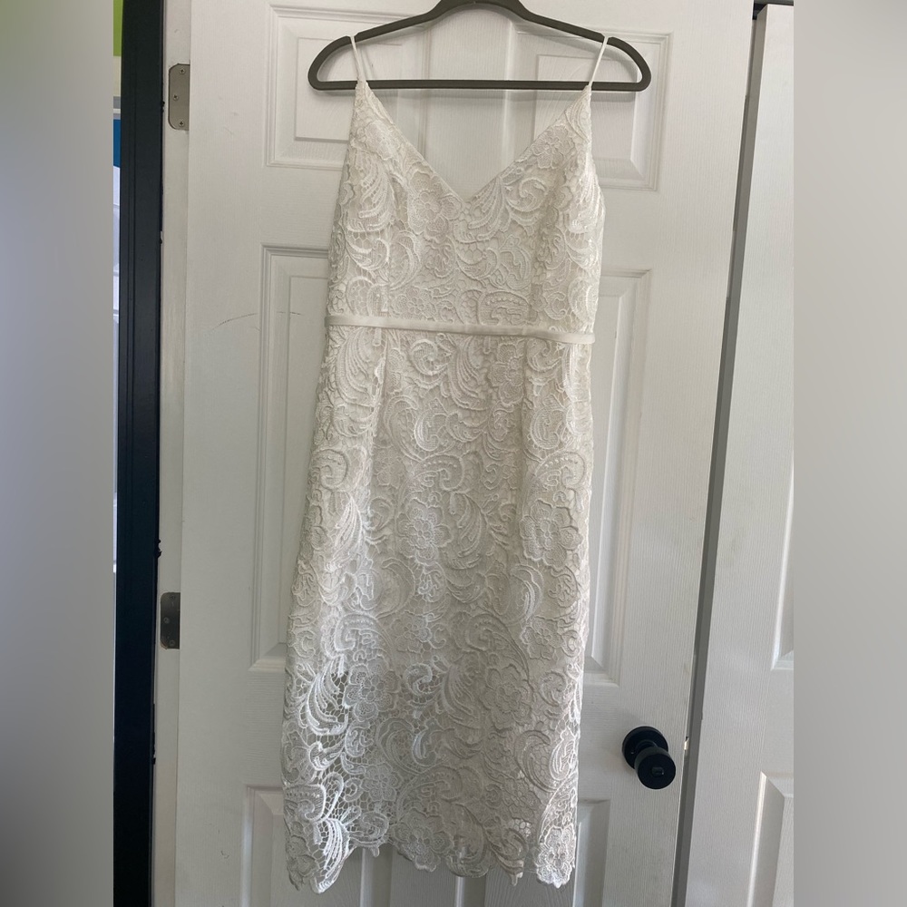 DB STUDIO crochet lace overlay midi dress - soft white